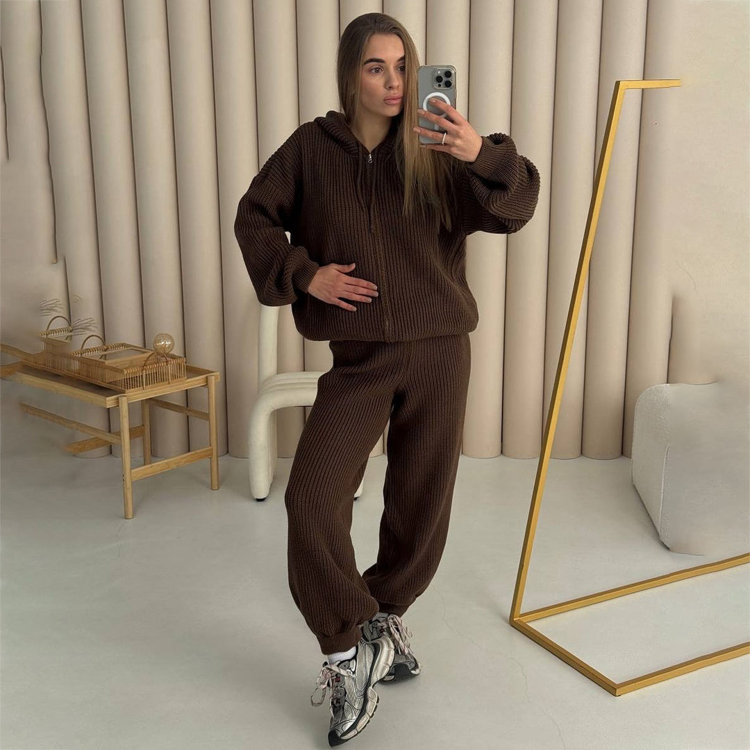 Women knitted set with relaxed fit and modern hoodie Lune London