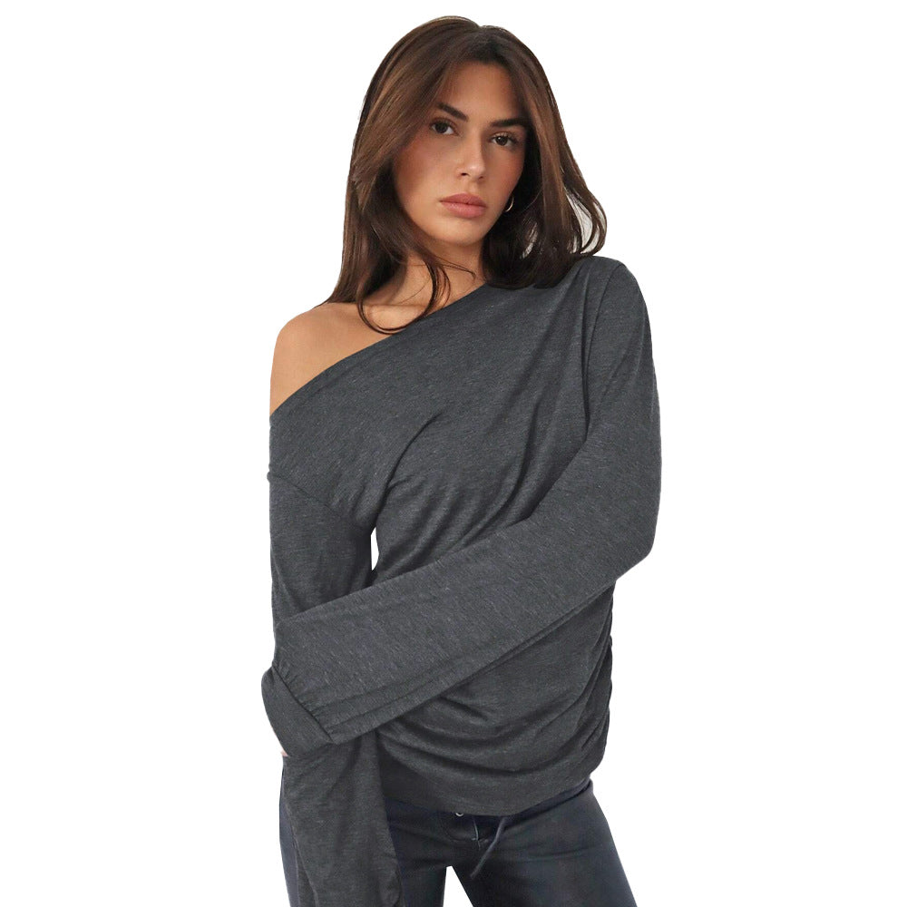 Chemise à manches longues décontractée pour femmes, à épaules dénudées, avec des détails de volants élégants Chic & Stil
