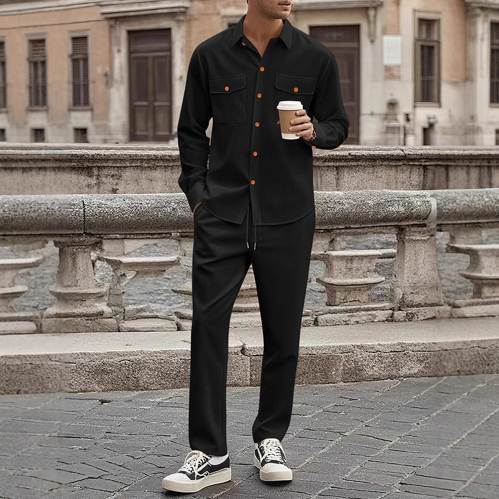 Casual striped outfit for men with modern button details and practical pockets Lune London