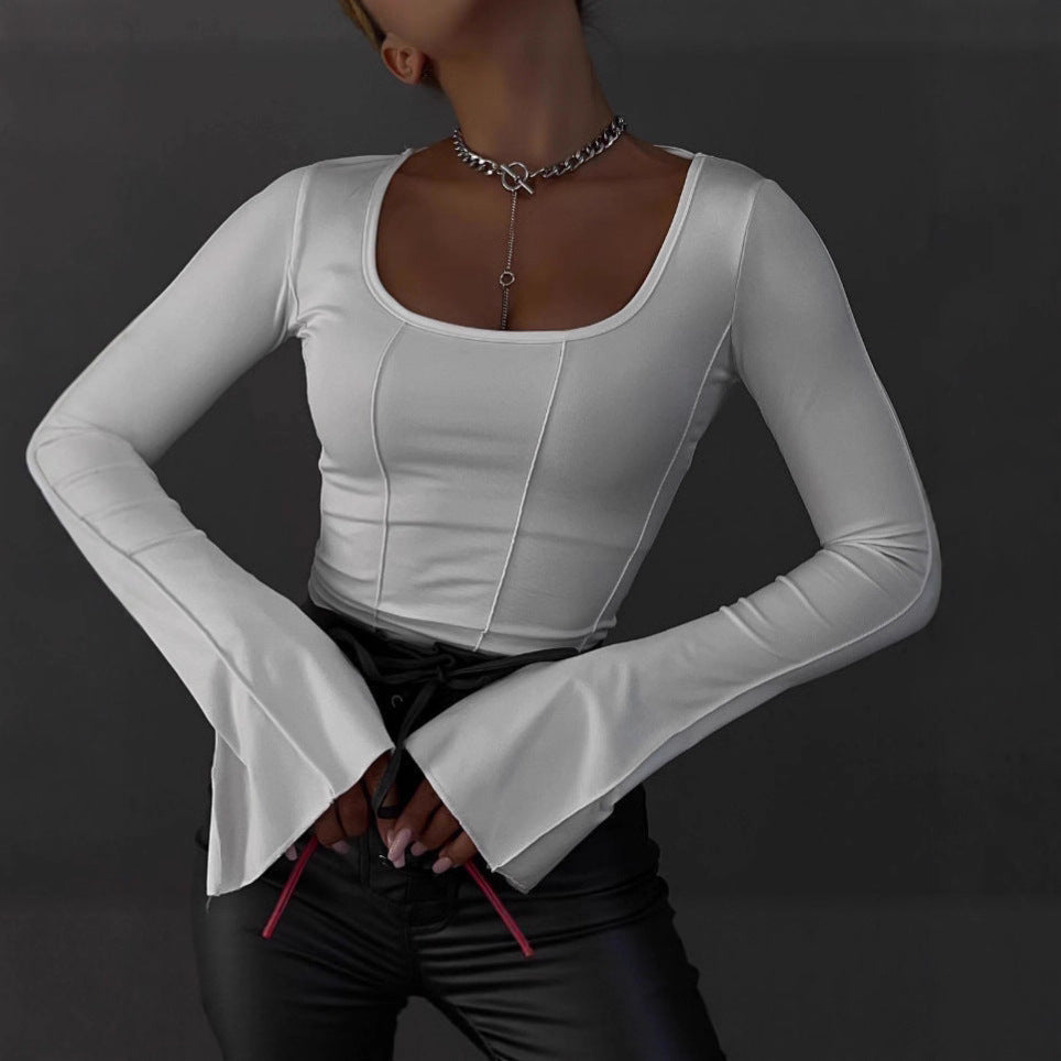 Ladies Long Sleeve Top with Square Neckline and Casual Cut Lune London