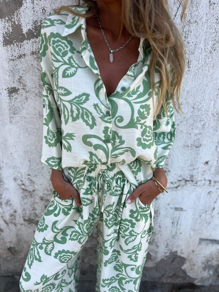 Lune London floral print shirt and wide leg pants set for women
