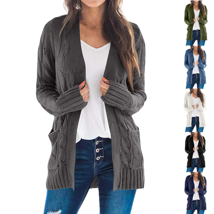 Ladies Chunky Knit Cardigan with Open Front and Large Pockets Lune London