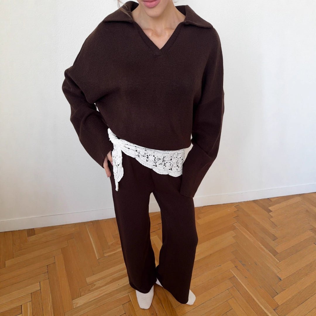 Ensemble de tricot décontracté pour femmes avec coupe ample et élégante en V