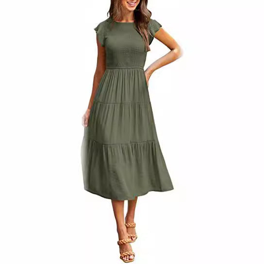 Midi dress for women with attractive gathered details and ruffle Lune London