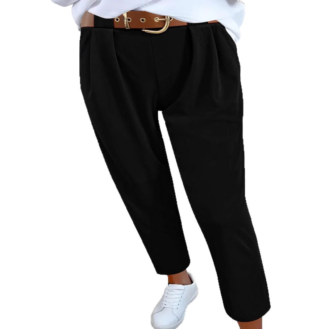 Elegant high-waisted pants for women with decorative pleats and practical pockets Lune London