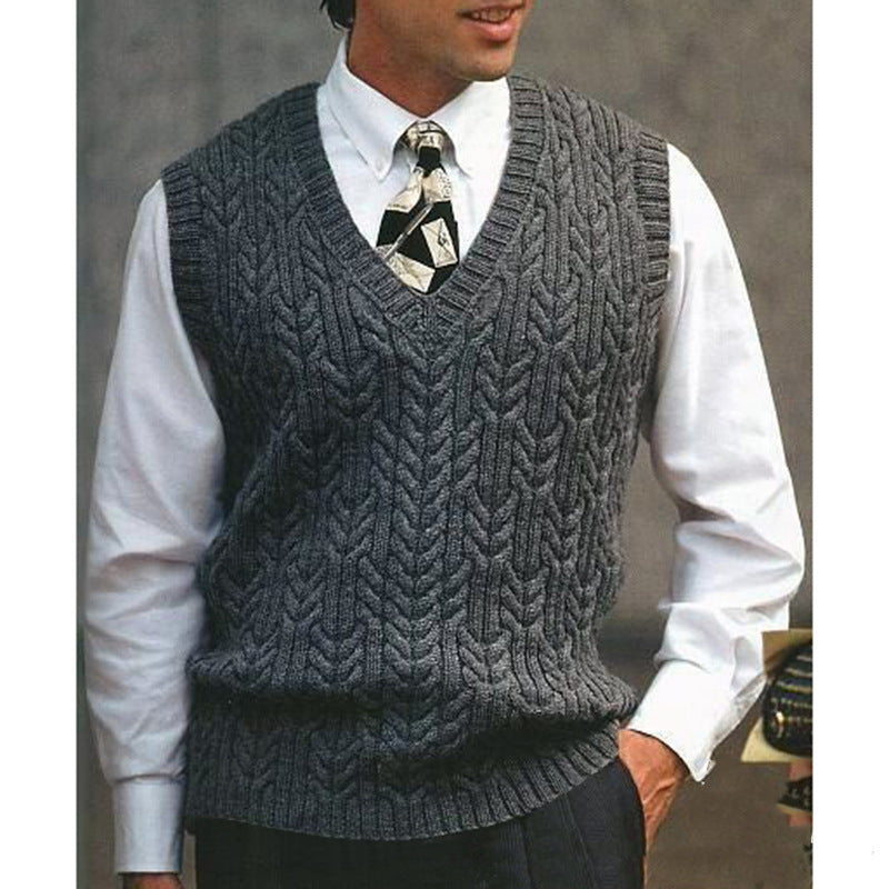 Men's Knit Vest with All-Over Cable Pattern Lune London