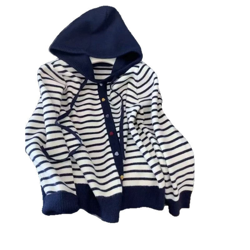 Cardigan à capuche pour femmes avec design rayé Chic & Stil