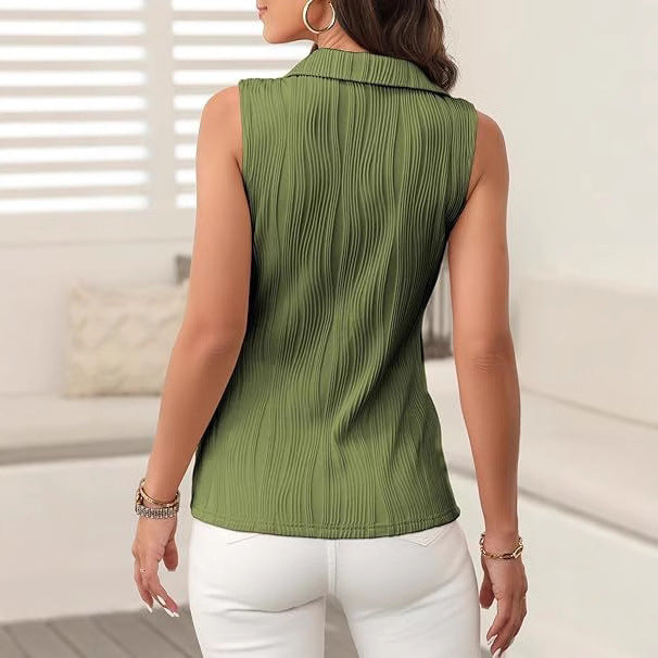 Ladies Pleated Bodysuit with Chic Collar and Style