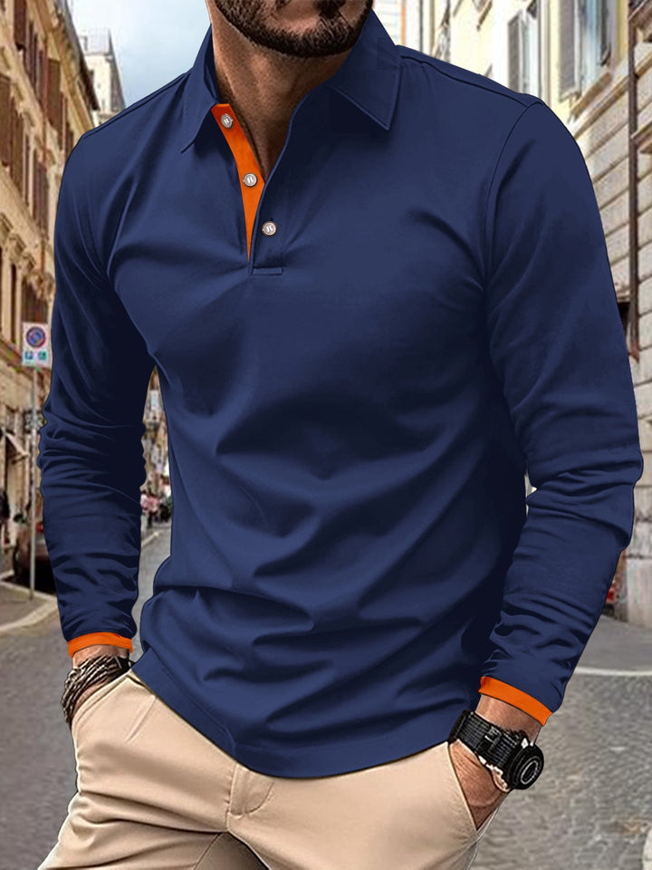 Men's Long Sleeve Polo Shirt with Stylish Collar and Elegant Button Details Lune London