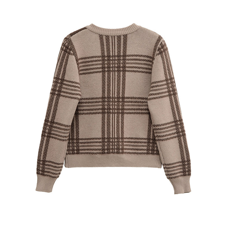 Plaid knitted cardigan for women with elegant button details Lune London