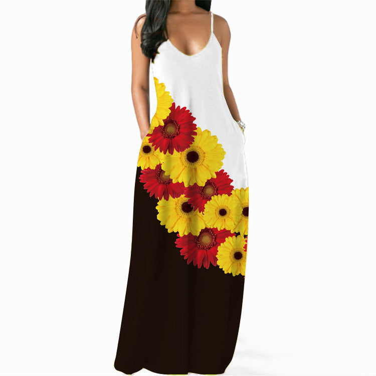 Robe maxi femme avec accents floraux et poches latérales sophistiquées Chic & Stil