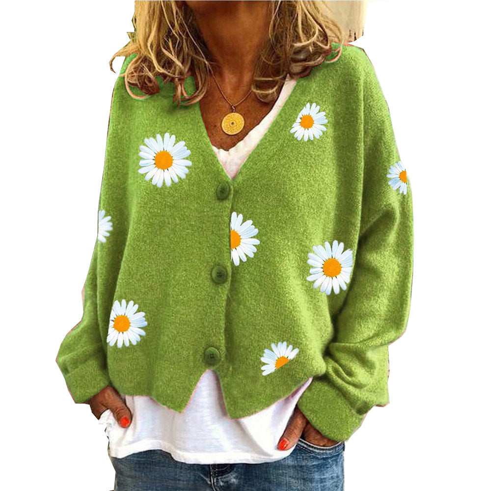 Knitted jacket for women with floral embroidery and V-neck Lune London