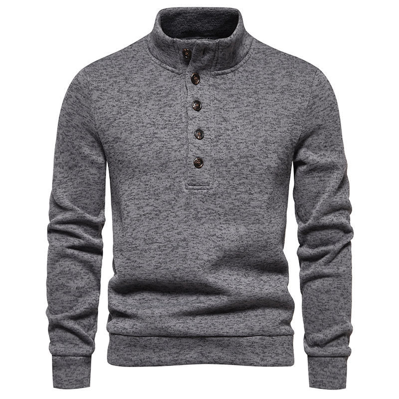 Men's comfortable long sleeve sweater with button placket and high collar Lune London
