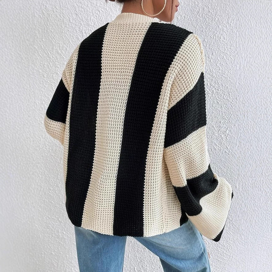 Ladies stylish cardigan with wide block stripes Lune London