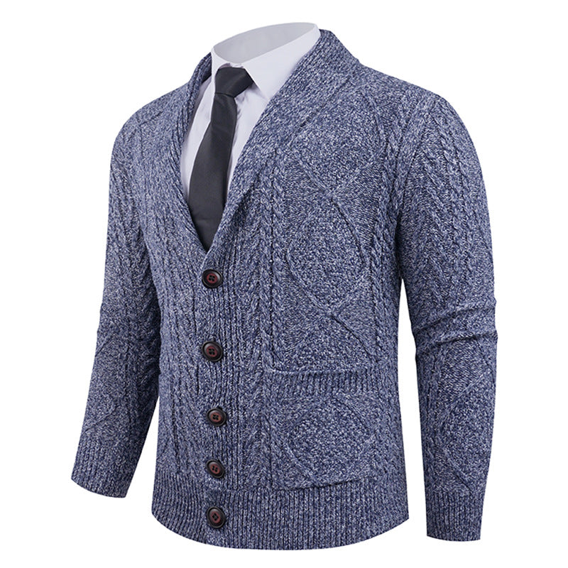 Men's knitted jacket with a marked diamond pattern and an elegant shawl collar Lune London