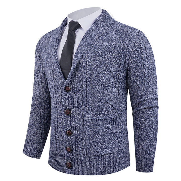 Men's knitted jacket with a marked diamond pattern and an elegant shawl collar Lune London
