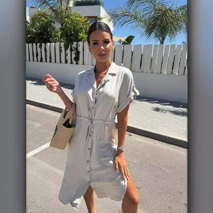 Relaxed button-up shirt dress for women with tie belt Lune London