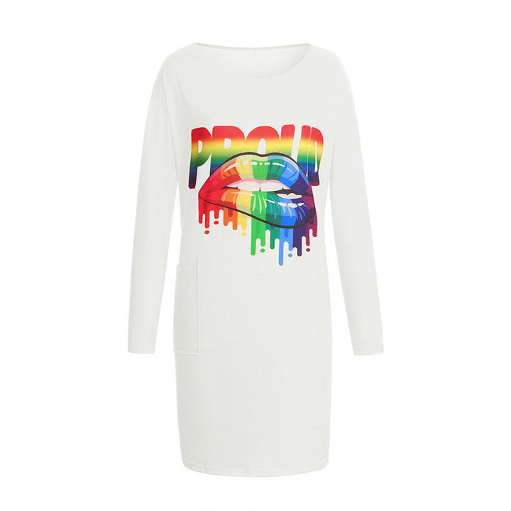 Long sleeve dress for women with a trendy graphic design and practical pockets Lune London