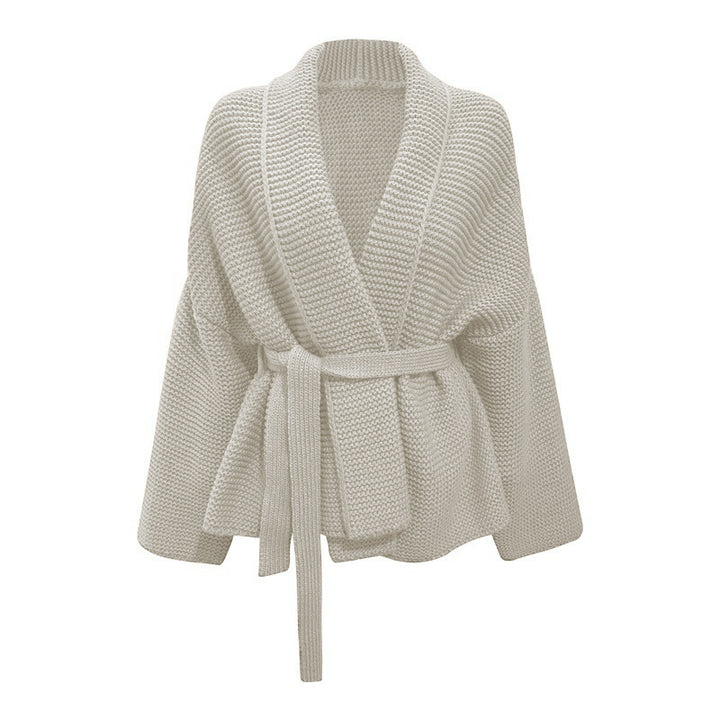 Ladies large knit cardigan with belt and loose fit Lune London