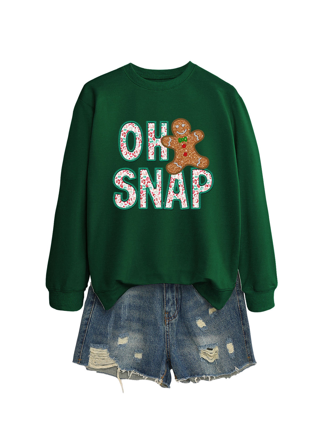 Sweatshirt pour femmes avec motif de bonhomme en pain d'épice amusant et lettrage étincelant Chic & Stil