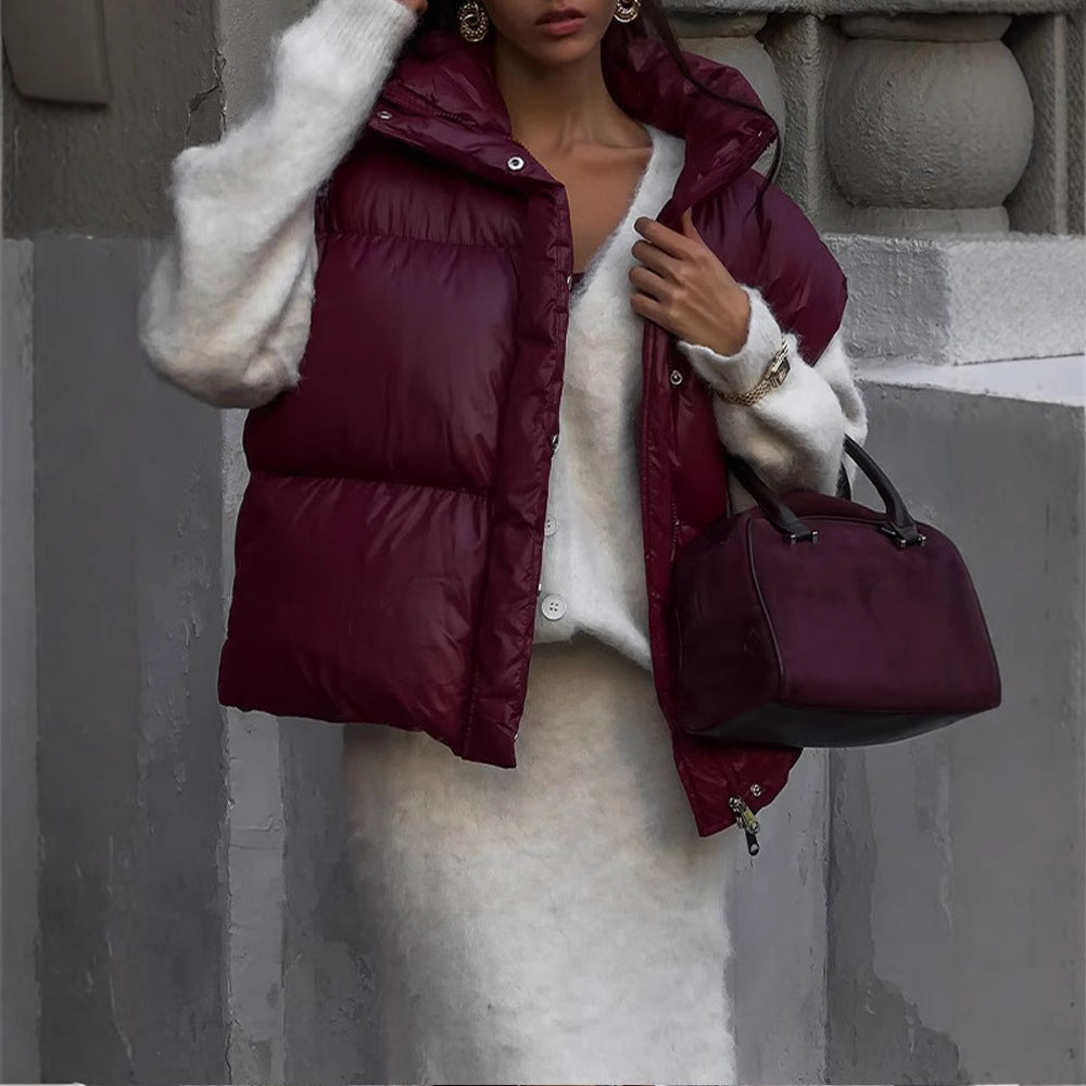 Fashionable quilted design transition jacket for women with high collar Lune London