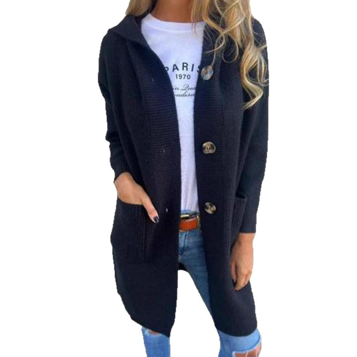 Knitted hooded jacket for women with buttons Lune London