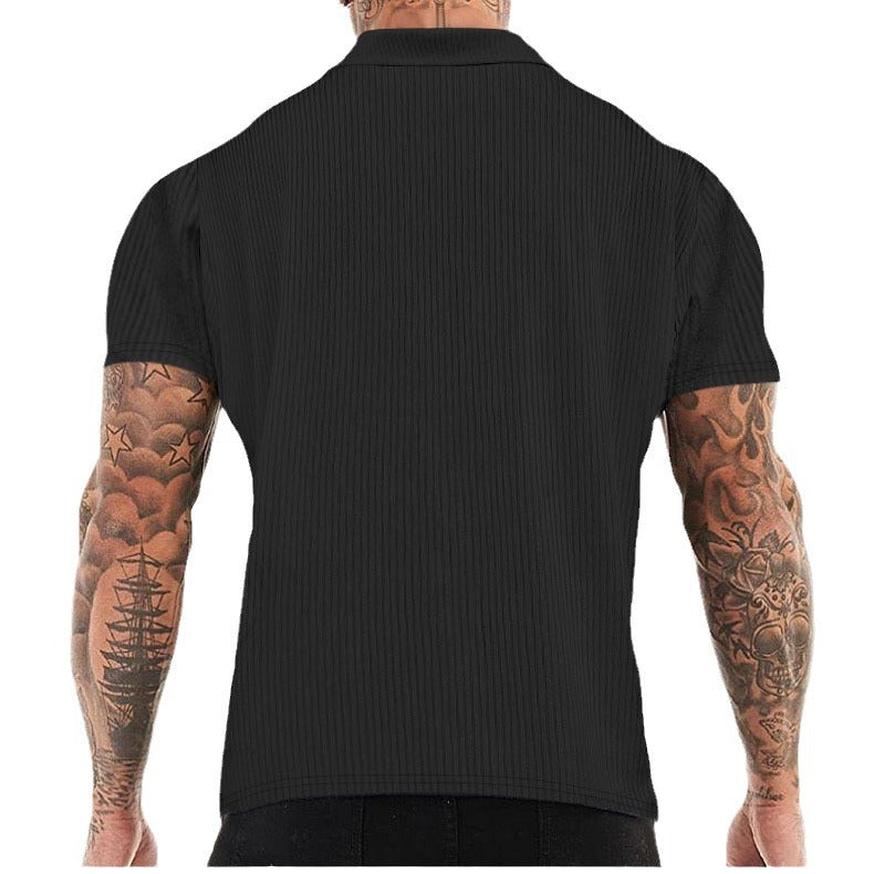 Men's short sleeve shirt in textured fabric and modern high collar Lune London
