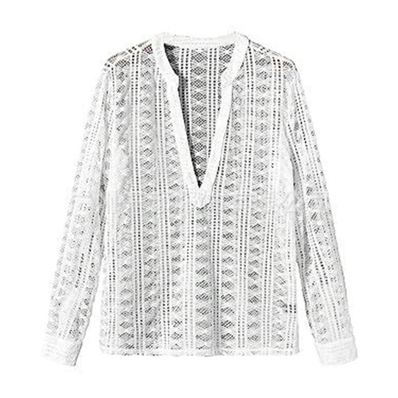 Long blouse with transparent sleeves for women in lightweight material Lune London