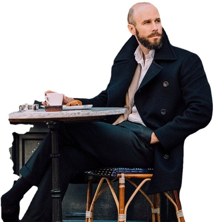 Elegant double-breasted wool coat for men with textured superior material Lune London
