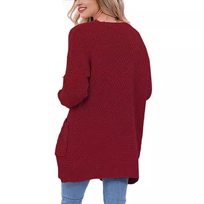 Ladies comfortable knit cardigan with pockets and twisted pattern Lune London