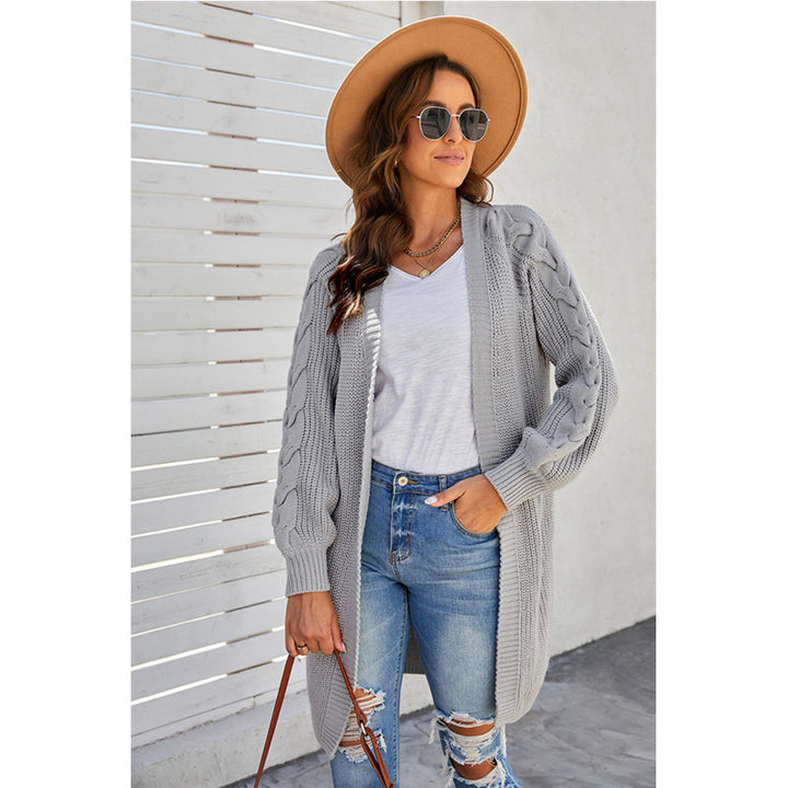 Ladies Large Knit Cardigan with Cable Pattern and Open Front Lune London