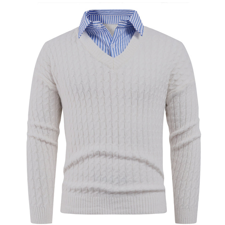 Men's elegant knit sweater with V-neck and fine structure Lune London