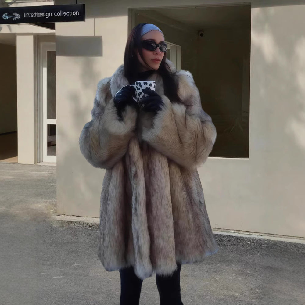 Ladies Elegant Faux Fur Coat Lune London