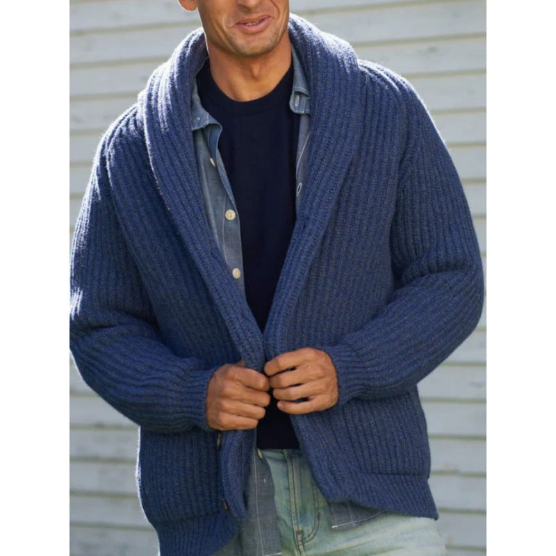 Knitted cardigan for men with draped lapel Lune London