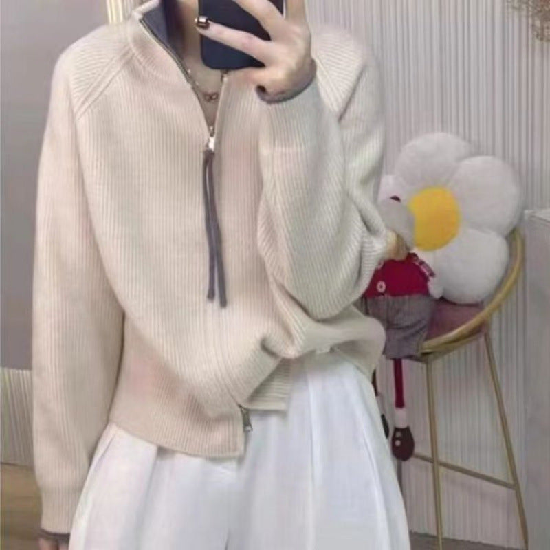 Pull en tricot pour femmes avec col montant et fermeture éclair Chic & Stil