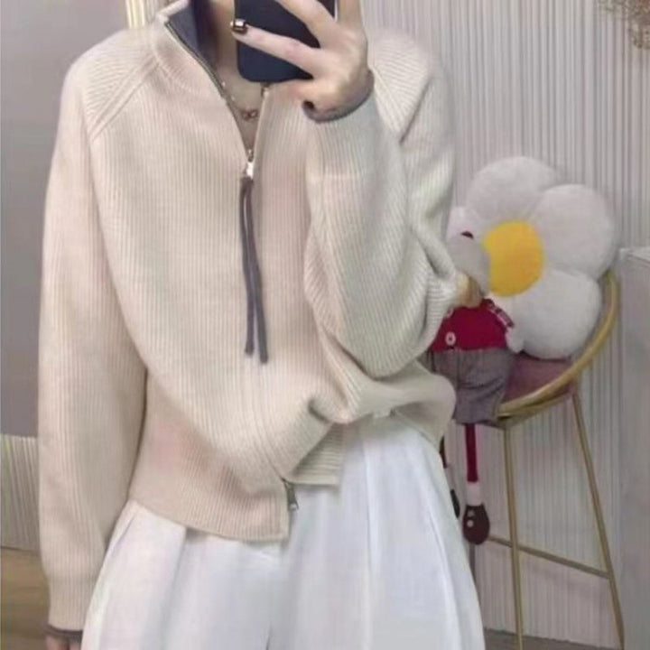 Pull en tricot pour femmes avec col montant et fermeture éclair Chic & Stil