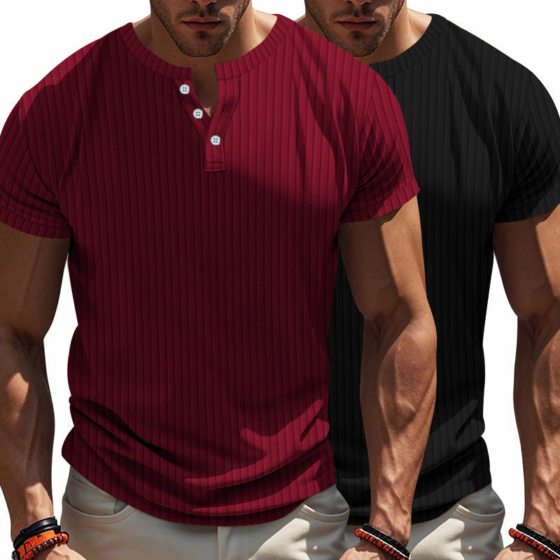 Lune London Short Sleeve Henley Shirt for Men with Structured Ribbed Look