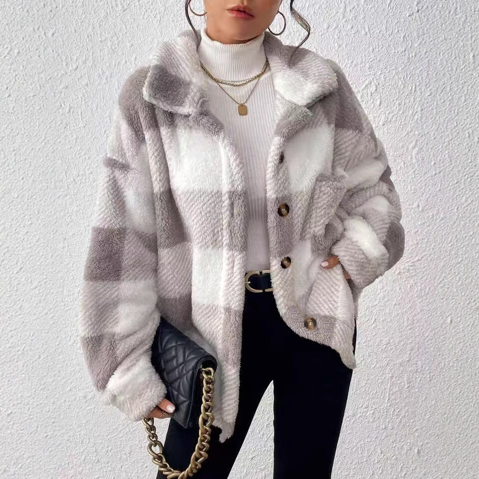 Plaid plush jacket for women Lune London