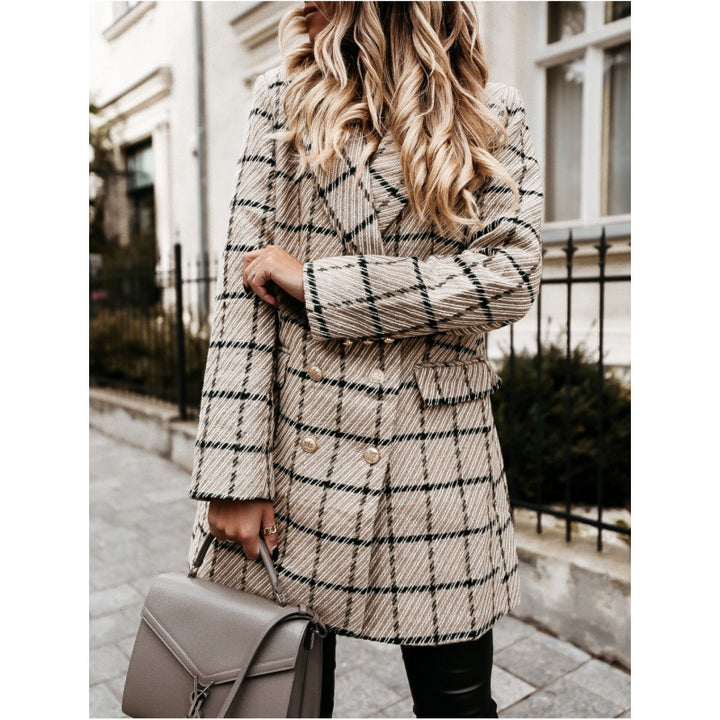 Oversized checked compression blazer for women with double-breasted buttons Lune London