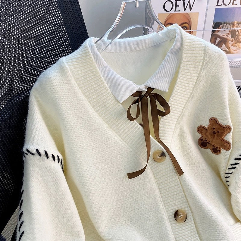 Women's knitted jacket with a unique bear application and modern details Lune London
