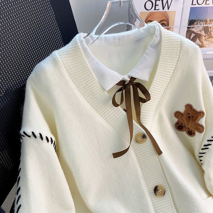 Women's knitted jacket with a unique bear application and modern details Lune London