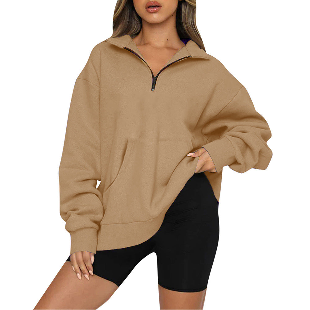 Oversized sweatshirt for women with half-zip and hood Lune London