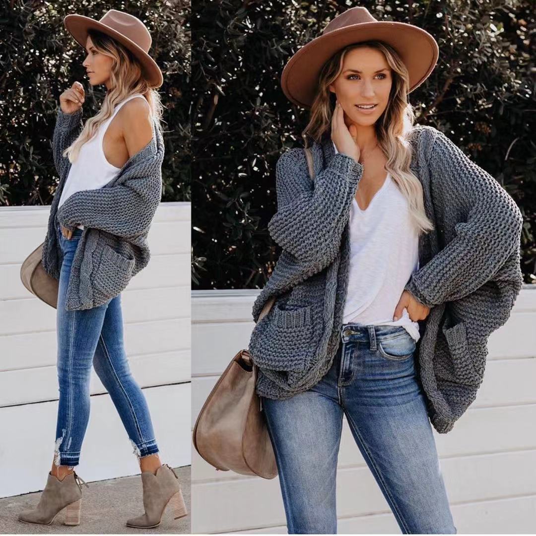 Cardigan en tricot épais pour femmes avec poches décontractées et manches volumineuses Chic & Stil