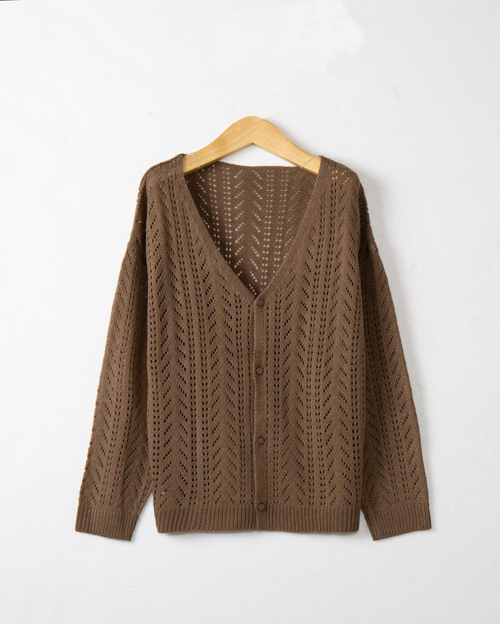 Women's knitted cardigan with airy lace pattern and V-neck Lune London