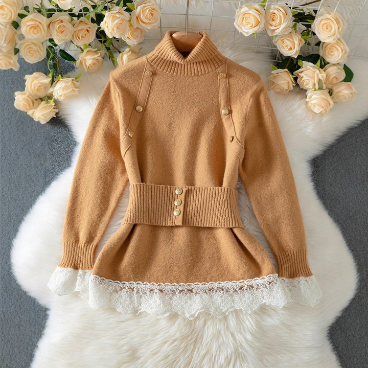 Lune London Elegant knitted sweater for women with high collar and decorative button details