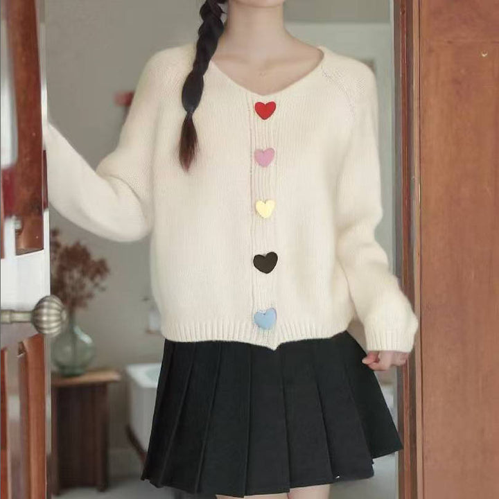 Knit jacket for women with heart-shaped button details Lune London