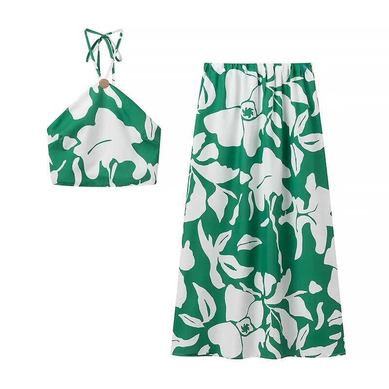 Women's set consisting of a crop-top and maxi skirts with a floral design Lune London