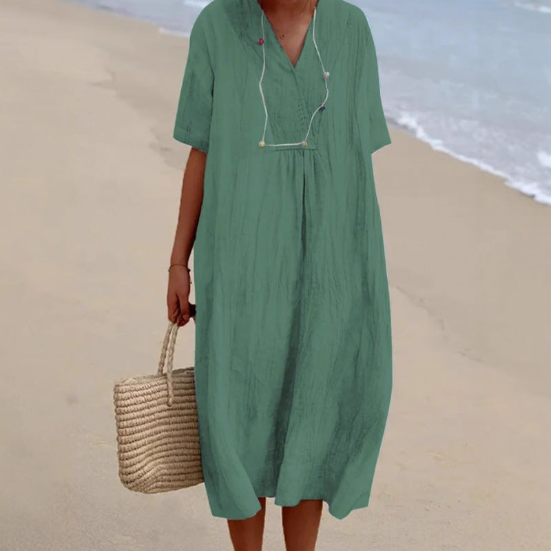 Casual midi dress for ladies with V-neck and loose fit Lune London
