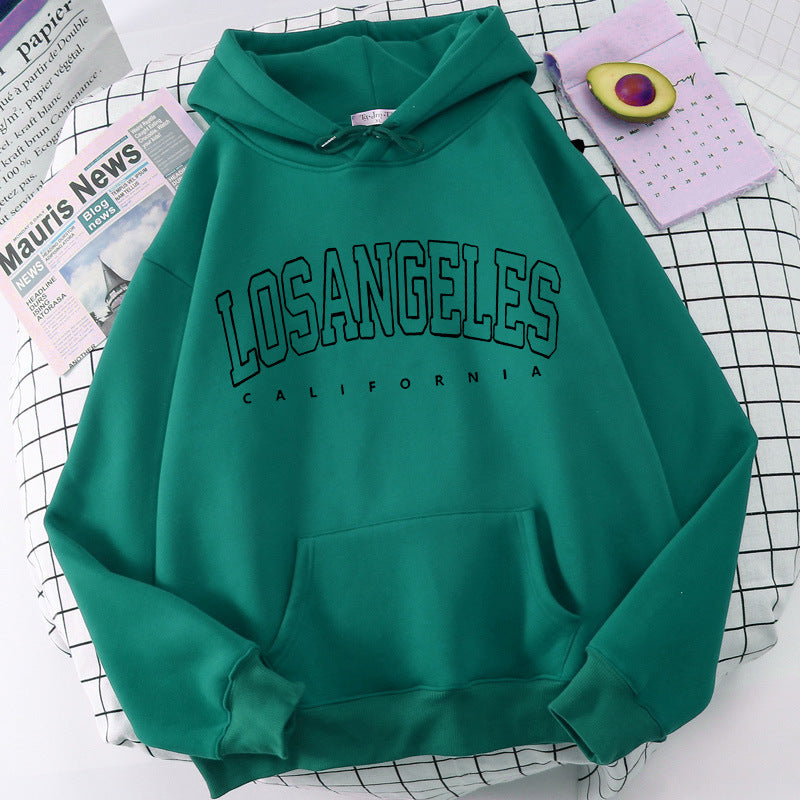 Women's hoodie with modern Los Angeles print and loose fit Lune London