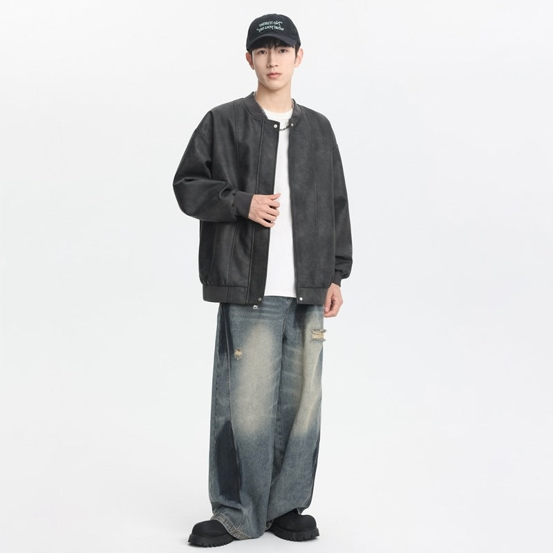 Casual synthetic leather jacket for men with elastic cuffs and practical pockets Lune London